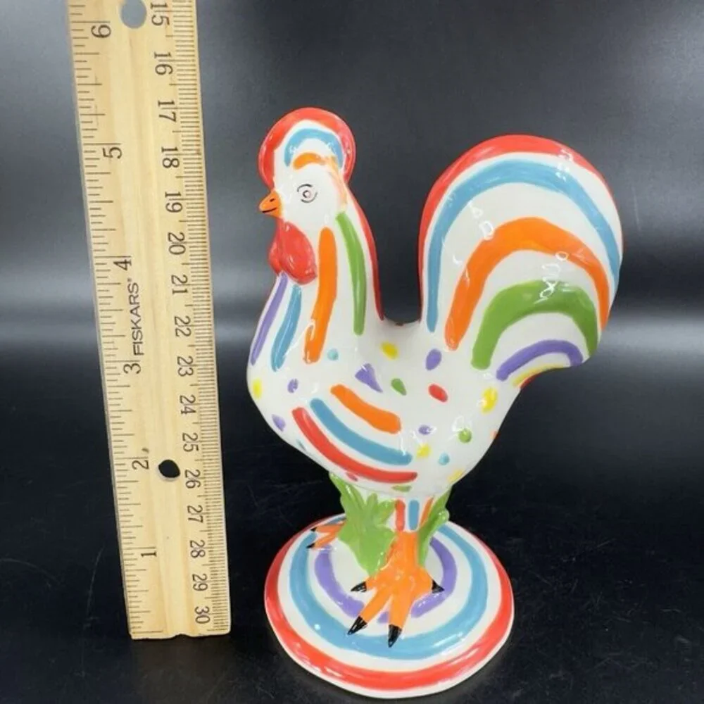 Poultry In Motion Rooster Ceramic Figurine 2010‎ Speckled Spectrum Multicolor